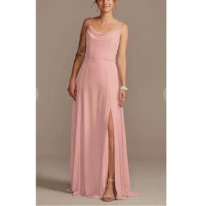 David’s bridal long cowl neck spaghetti strap maxi dress in sand